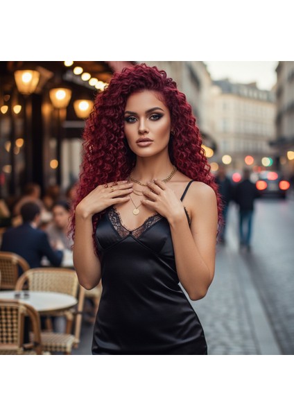 Gerçek Front Lace Tül Peruk / Kabarık Afro / Kızıl 70/75CM