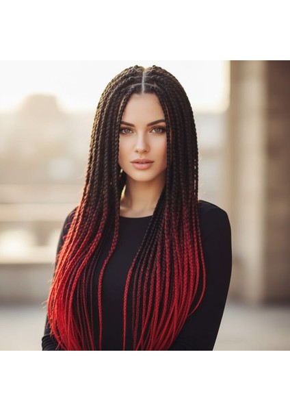 Afrika Örgüsü ve Rasta Için Sentetik Ombreli Saç / Siyah / Koyu Kızıl / Açık Kızıl