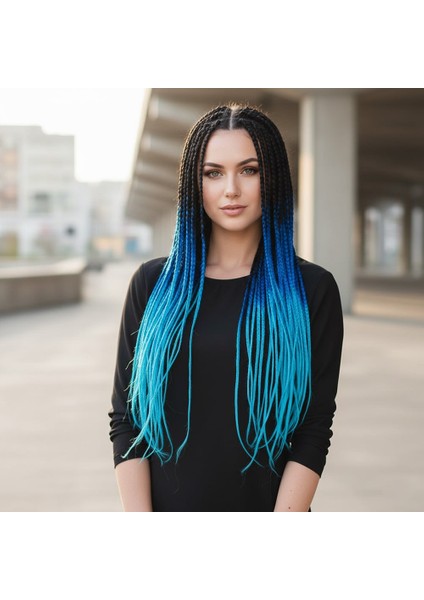 Afrika Örgüsü ve Rasta Için Sentetik Ombreli Saç / Siyah / Koyu Mavi / Turkuaz Mavi