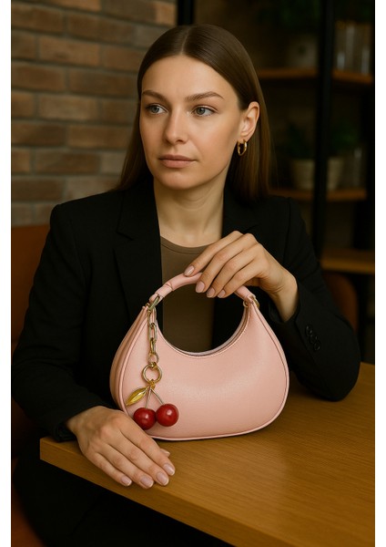 Kiraz Charm Detaylı Omuz Çantası Mini Şık Model