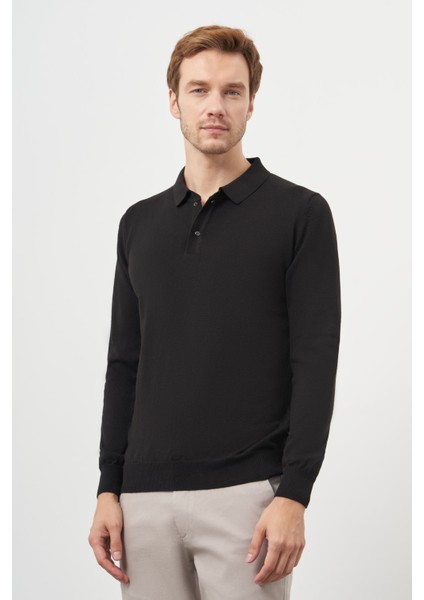 Erkek Siyah Basic Polo Yaka Dynamic Fit Rahat Kesim Triko fiyatları