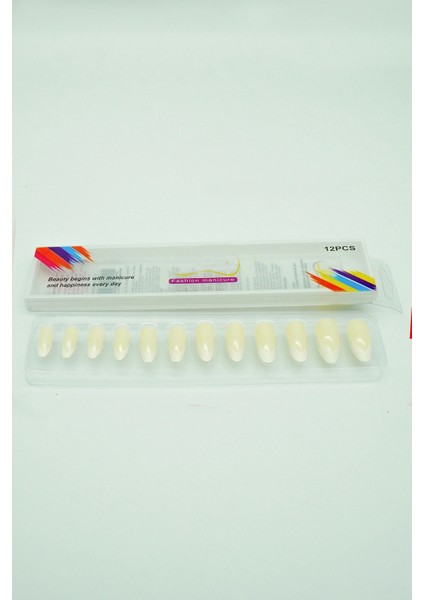 12 Adet Badem Tırnak Tak ve Çık Kendinden Yapışkanlı Takma Tırnak Krem