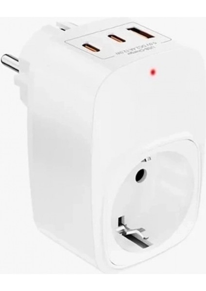 Tekli Yüksek Voltaj Korumalı Duvar Prizi 2x Type-C 1x USB Çıkışlı Priz Grup Priz Çoğaltıcı Beyaz