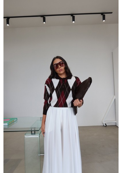 Polo Yaka Baklava Desen Kazak