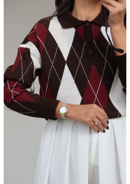 Polo Yaka Baklava Desen Kazak modelleri