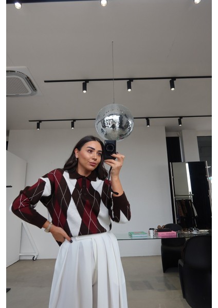 Polo Yaka Baklava Desen Kazak indirimleri