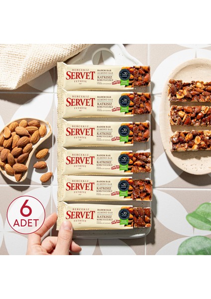 Servet Şeker İlavesiz Badem Krokan Bar 120 gr (6 x 20 gr)