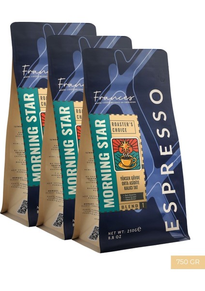 %100 Arabica Morning Star Espresso | Çekirdek Kahve | 3X250 gr