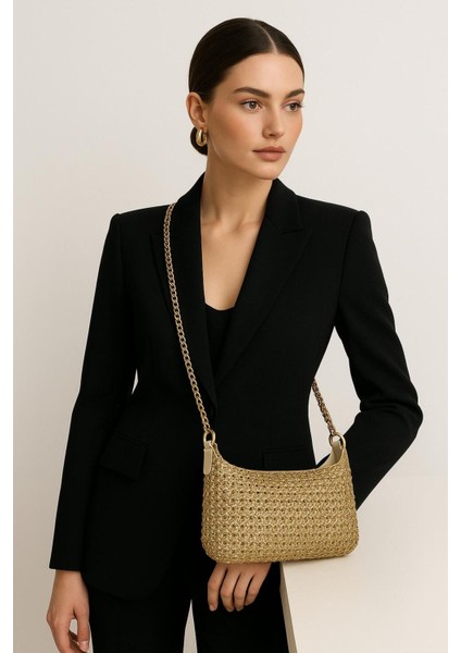 Lüks Aurora Luxe – Altın Işıltılı Örgü Çanta fiyatları