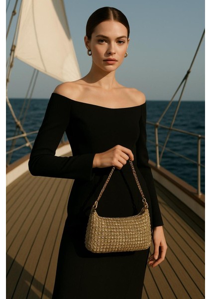 Lüks Aurora Luxe – Altın Işıltılı Örgü Çanta modelleri