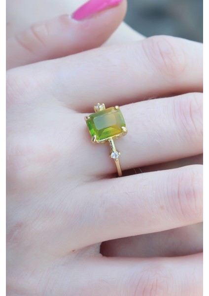 Gold Renk Renkli Zirkon Taşlı Pirinç Kadın Yüzük modelleri