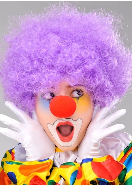 Mor Renk Kıvırcık Afro Bonus Peruk Takma Saç ve Kırmızı B Seti