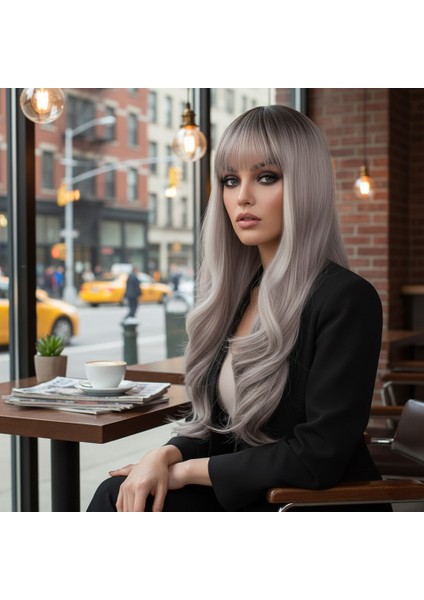 Doğal Dalgalı Perçemli Fiber Sentetik Uzun Boy Peruk / Koyu Kumral / Açık Rus Kumralı Ombre ve Röfleli