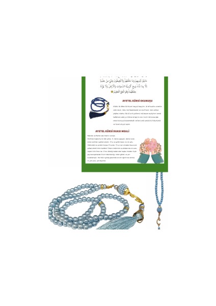 Namaz Tesbihi Vavlı 99'lu Cam Incili Ayet-El Kürsi Dua Kartı ile Mavi Renk Hediyelik