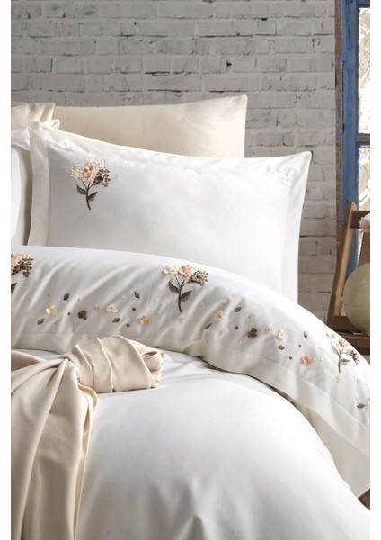 Narissa Nakışlı %100 Pamuk Saten Çift Kişilik Nevresim Takımı Ekru fiyatları