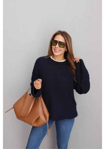 Lacivert Oversize Kazak modelleri