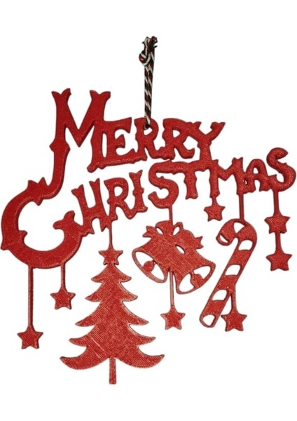 3D Pla Hammaddesiyle Yazılmış Kırmızı Merry Christmas Yazısı