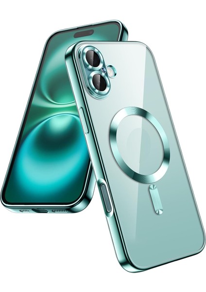 Apple iPhone 17 Kılıf Magsafe Wirelles Şarj Destekli Parlak Renkli Kenarlı Arkası Şeffaf Silikon