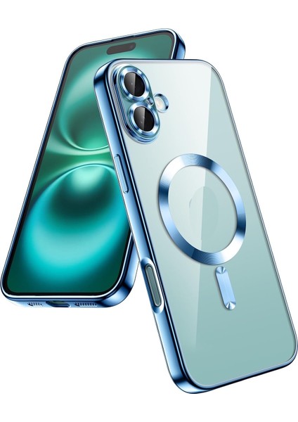 Apple iPhone 17 Kılıf Magsafe Wirelles Şarj Destekli Parlak Renkli Kenarlı Arkası Şeffaf Silikon