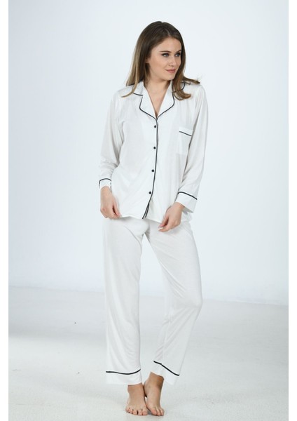 Ekru Penye Önden Düğmeli Pijama Takım fiyatları