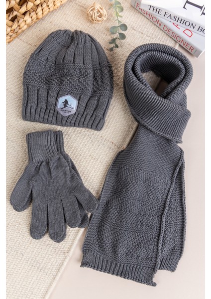 Garson Boy Erkek Çocuk 9-15 Yaş Lacivert Atkı Bere Eldiven Takımı