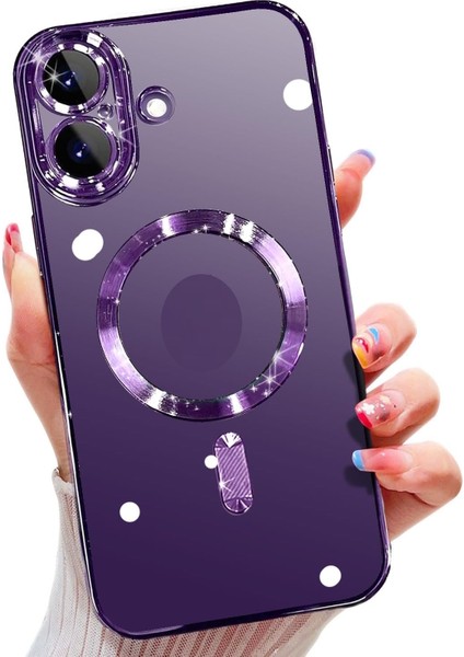 Apple iPhone 17 Kılıf Magsafe Wirelles Şarj Destekli Parlak Renkli Kenarlı Arkası Şeffaf Silikon