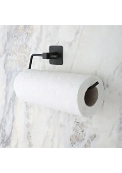 Kendiliğinden Yapışkanlı Siyah Paslanmaz Metal Rulo Havluluk Aparat (4887)