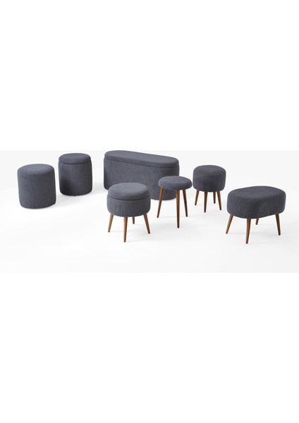 Teddy Bench ve Puff Seti Gri