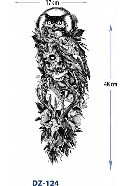 Baykuş 1 Hafta Kalıcı Tam Kol Bacak Yapıştırma Geçici Dövme 46 cm