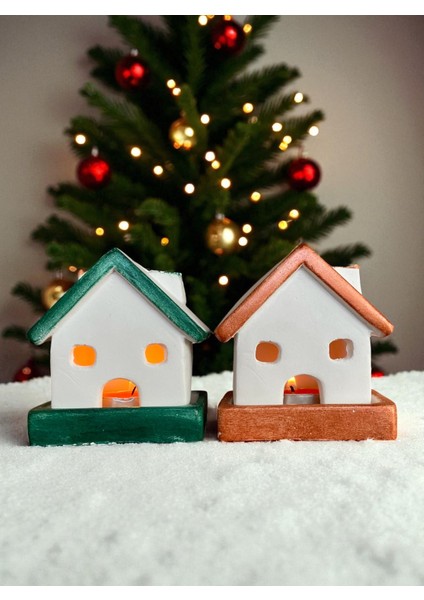 , Yılbaşı 2li Ev Mumluk, Beton Mumluk Seti, Dekoratif Ev, Tütsülük, Yılbaşı Hediyelik5