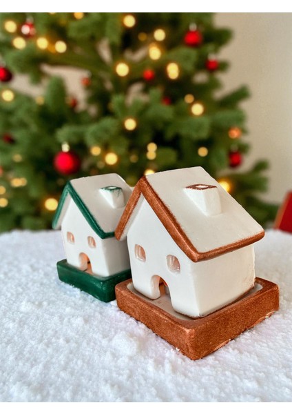 , Yılbaşı 2li Ev Mumluk, Beton Mumluk Seti, Dekoratif Ev, Tütsülük, Yılbaşı Hediyelik5 fırsatları