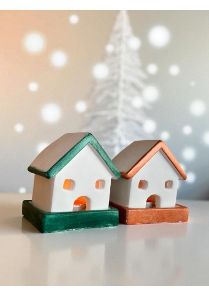 , Yılbaşı 2li Ev Mumluk, Beton Mumluk Seti, Dekoratif Ev, Tütsülük, Yılbaşı Hediyelik5 indirimleri