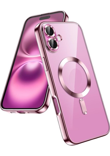 Apple iPhone 17 Kılıf Magsafe Wirelles Şarj Destekli Parlak Renkli Kenarlı Arkası Şeffaf Silikon