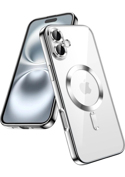 Apple iPhone 17 Kılıf Magsafe Wirelles Şarj Destekli Parlak Renkli Kenarlı Arkası Şeffaf Silikon