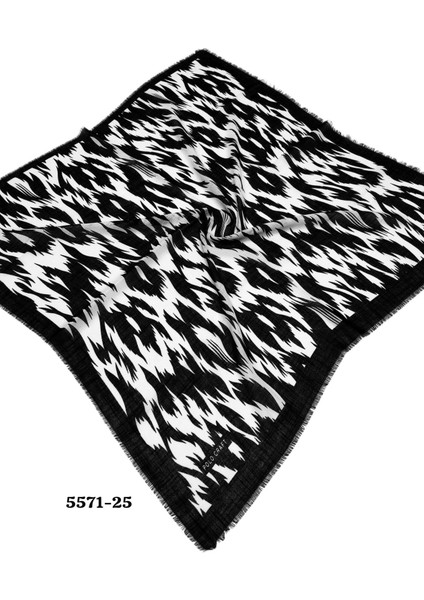 5571 Siyah Beyaz Flamlı Pamuk Eşarp