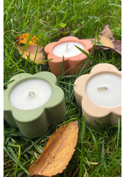 3'lü Çiçek Mum- Doğal Soya Wax Vanilya Kokulu fiyatları