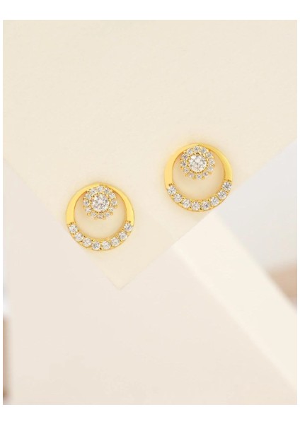 925 Ayar Sarı Altın Kaplama Zirkon Taşlı Yuvarlak Lava Model Gümüş Küpe fiyatları