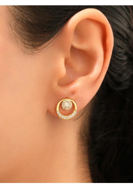 925 Ayar Sarı Altın Kaplama Zirkon Taşlı Yuvarlak Lava Model Gümüş Küpe modelleri