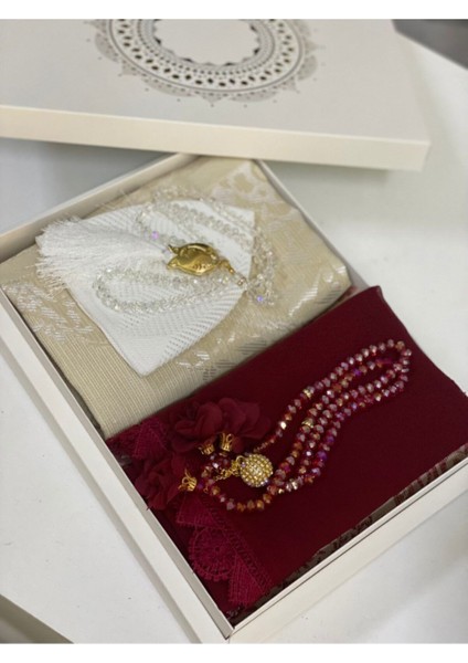 Krem-Bordo Damat Bohçası, Gelin Bohçası, Seccade Seti, Nişan Seccade Takımı