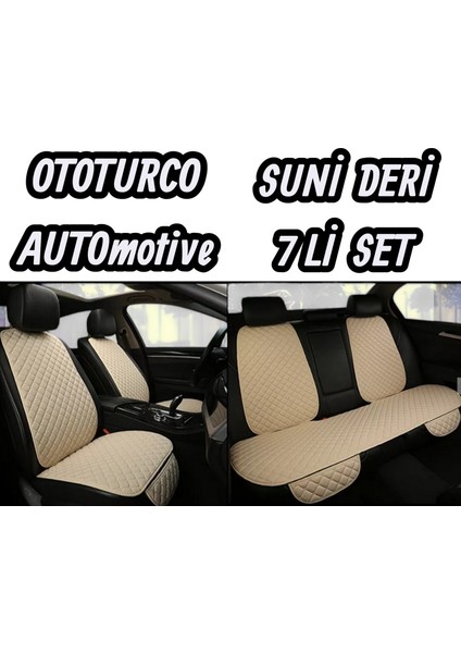 Ergonomik,ortopedik,suni Deri Kapitoneli Lüks Ototurco Oto Koltuk Kılıfı-Minderi (7li Tam Set)Krem