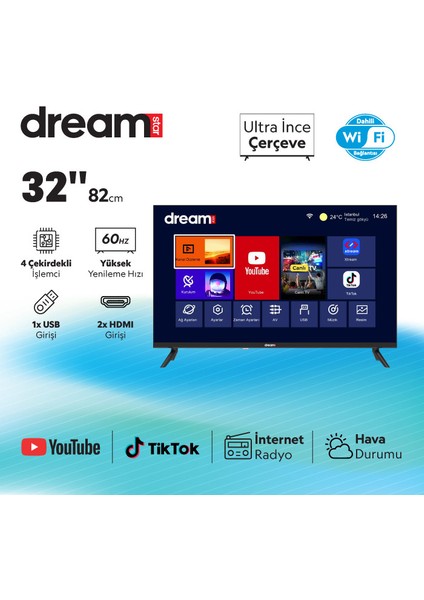 32DSE100 32" 82 Ekran Uydu Alıcılı Smart Wifi HD LED TV fiyatları