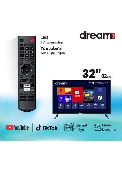 32DSE100 32" 82 Ekran Uydu Alıcılı Smart Wifi HD LED TV modelleri