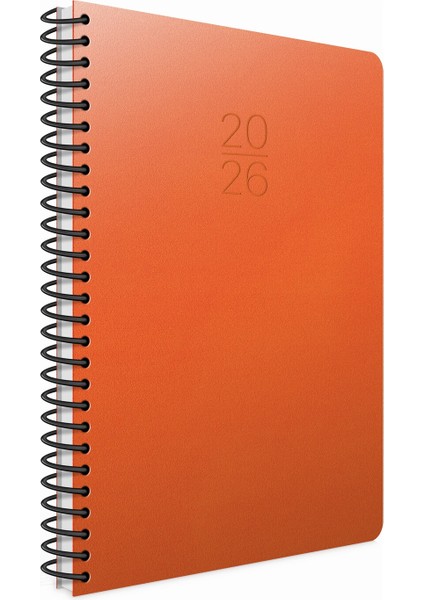 2026 407-SEK Plastik Spiralli - Sert Kapak 17X24 Günlük Beyaz Ajanda Turuncu