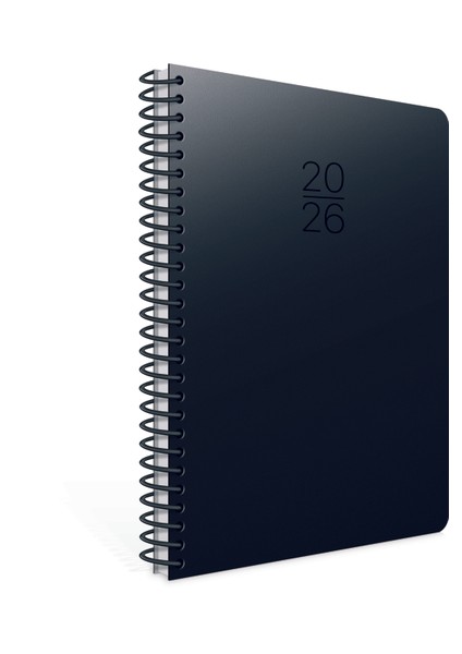 2026 407-SEK Plastik Spiralli - Sert Kapak 17X24 Günlük Beyaz Ajanda Siyah