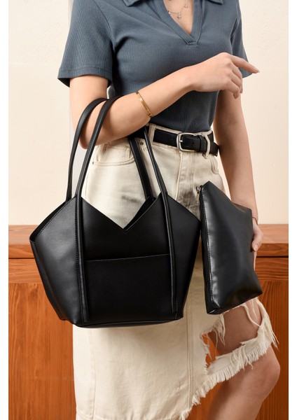 Kadın Şık Tasarımlı Omuz ve Kol Çantası + Yavru Çanta