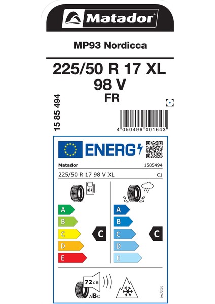 225/50R17 98V Xl Fr MP93 Oto Kış Lastigi Üretim YILI:2025 fiyatları