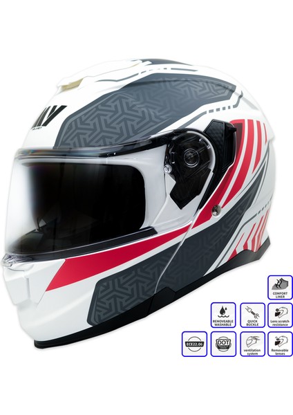Gp My Helmet MKS002-WRG Güneş Vizörlü Şeffaf Çene Açılır Motosiklet Kaskı M