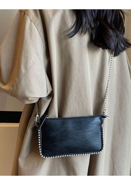 Kadın Vintage Boncuklu Zincir Patchwork Çapraz Çanta