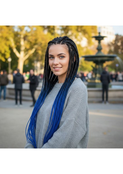 Afrika Örgüsü ve Rasta Için Sentetik Ombreli Saç / Siyah / Koyu Mavi Ombreli