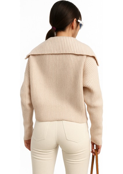 Kadın Fermuarlı Oversize Devrik Yaka Triko Hırka modelleri